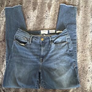 Frame Le High Skinny Jeans Womens 30 Frayed Shark Hem Mid Wash Stretch